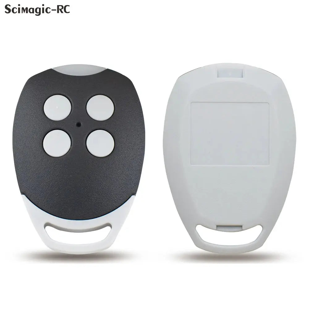GOL4 rolling-code garage door remote, four white buttons on black front, gray back, Simples Market.
