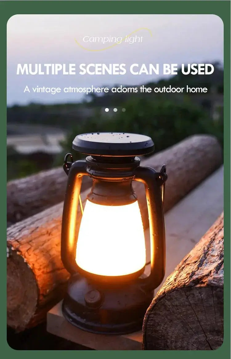 Charging decorative lantern LED light, retro camping-style lantern for outdoor and home decor