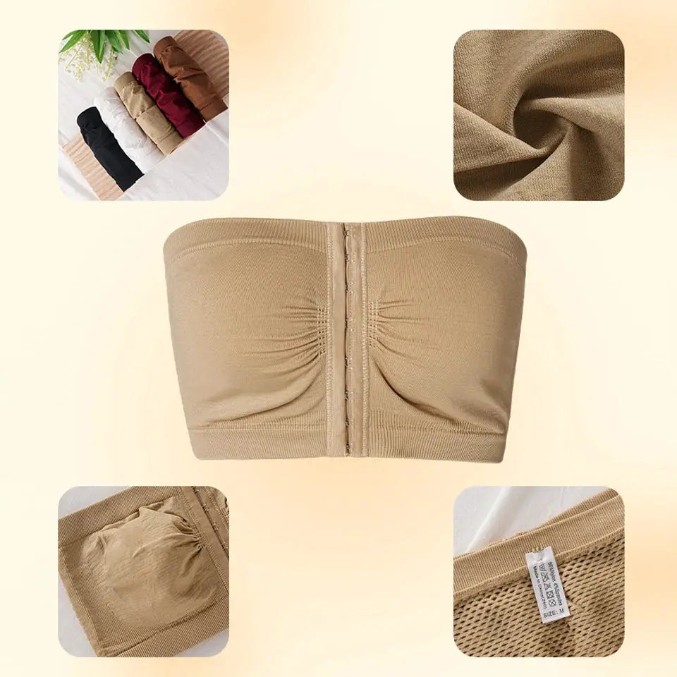 Simples Market women's plus-size strapless front-closure bandeau bra, tan seamless wireless bralette