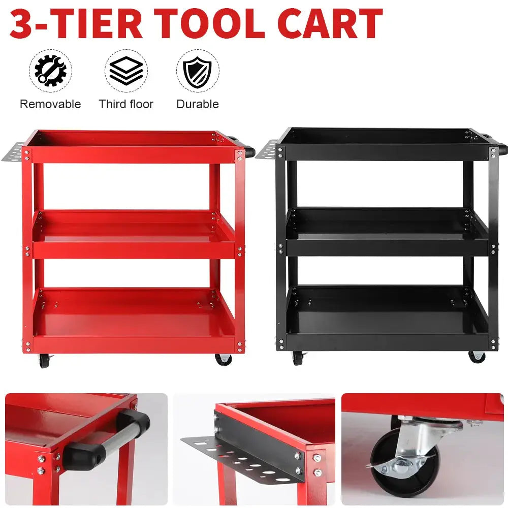 Heavy Duty Rolling Tool Cart With Wheels Three Tier Portable Utility Garage Cart Collapsible Storage Cart