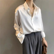 Women's Spring Autumn Style Blouse Long Sleeve Turn Down Collar Casual Top Polyester Blouse DF4849
