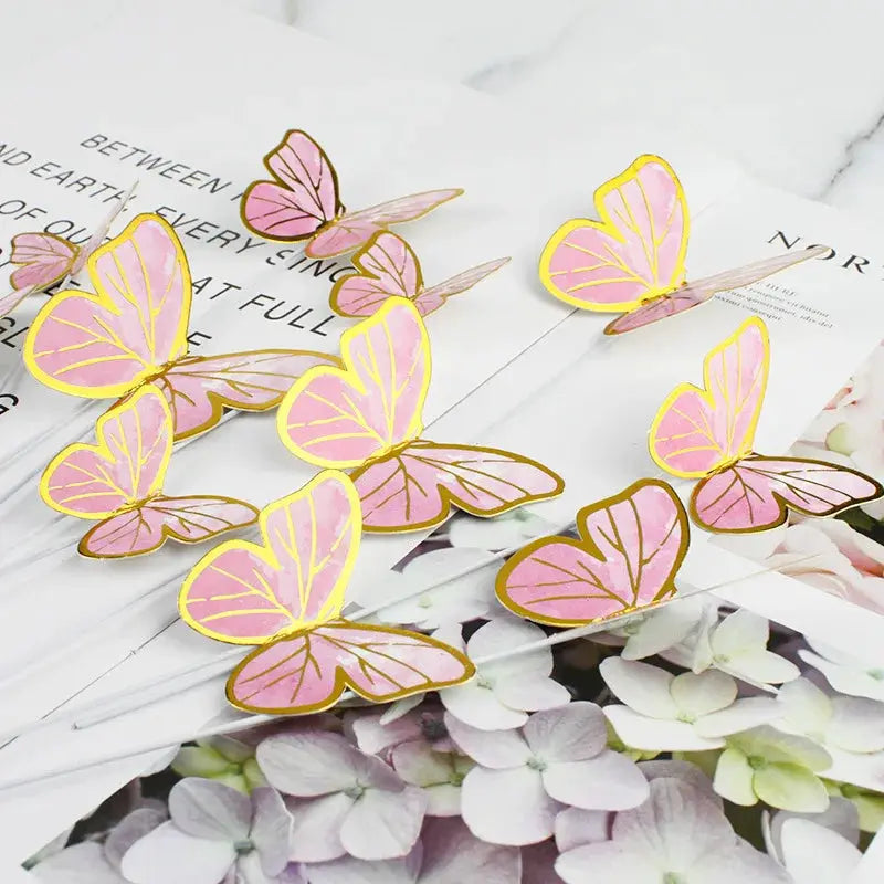 Set of 10 Gold Butterfly Cake Toppers for Dessert Decor Birthday Party Wedding Celebration