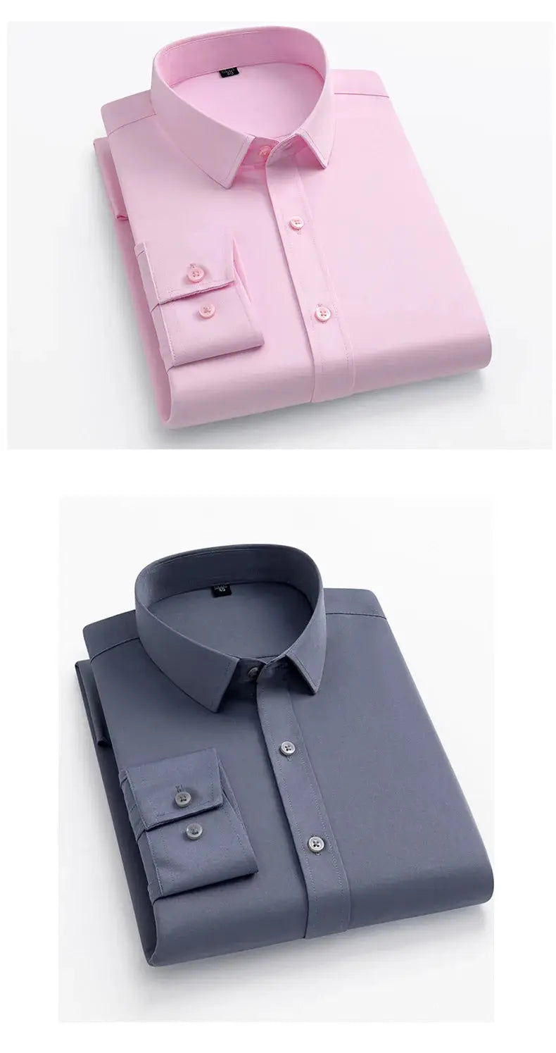 BAMBOOPLE men’s non-iron office shirts, pink and slate blue, slim fit, no pocket (2-pack)