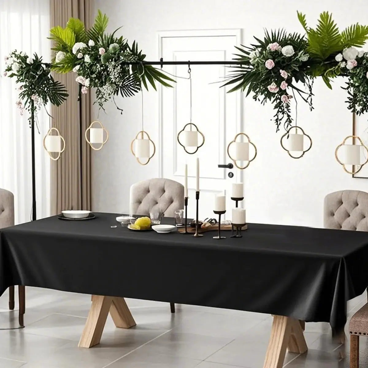 183 by 137 cm Black Disposable Plastic Table Cover for Weddings Birthdays and Parties Table Decor