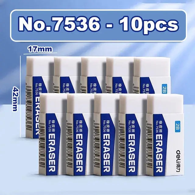 Deli 2B erasers set, 10pcs, soft and mess-free pencil rubbers for students and office