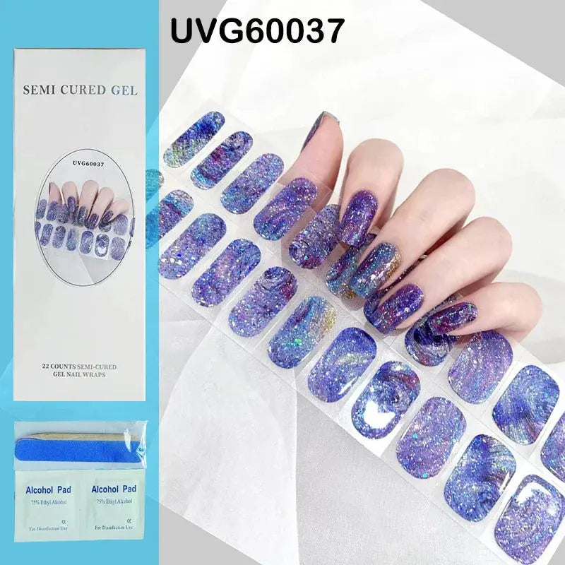 NailLux Semi Cured Nail Wraps For 16 To 20 Tips Easy Full Cover Adhesive Press On Nails Gel Finish UV LED Compatible
