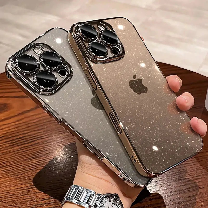 Luxury Glitter Transparent PC Case For iPhone 17 16 15 14 Pro Max 13 11 12 Bling Clear Shockproof Slim Cover