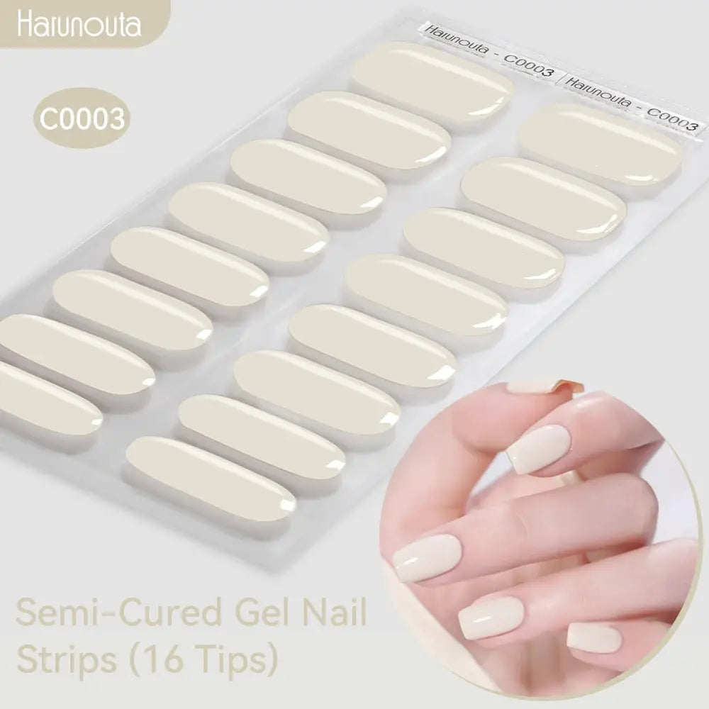 Semi-Cured Gel Nail Strips, 16 cream-colored tips, Haunouta C0003