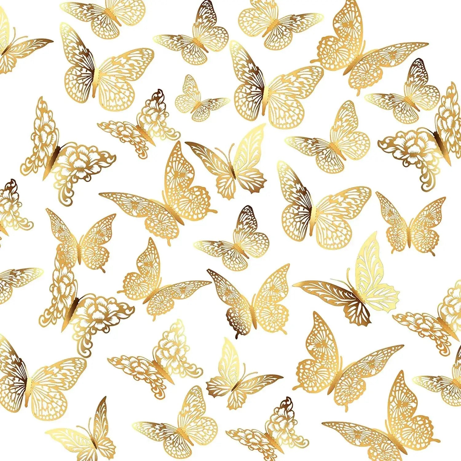 48 Pieces 3D Butterfly Wall Decor Set In Gold Finish With 4 Styles And 3 Sizes For Birthday Party Cake Room Decor