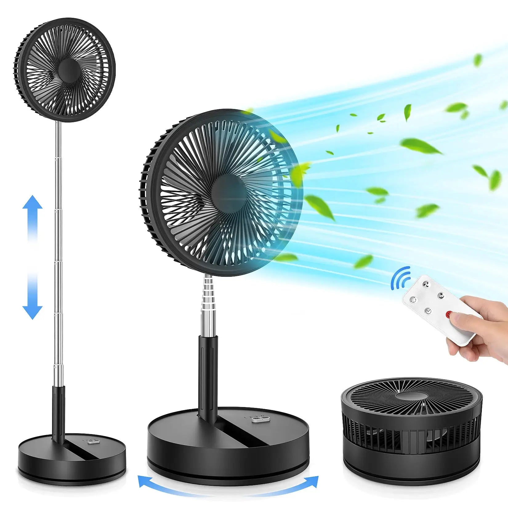 Simples Market black 7200mAh telescopic foldable fan with adjustable height and remote