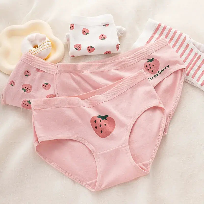5-pack pink cotton strawberry-print panties for girls, mid-rise briefs