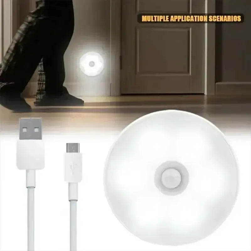 LED Night Light with Motion Sensor; Simples Market battery-powered wireless bedside/closet lamp, white circular design