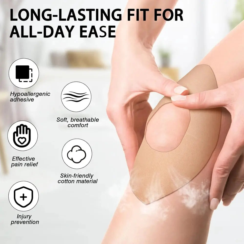 Beige kinesiology knee tape for pain relief, elastic waterproof athletic knee support