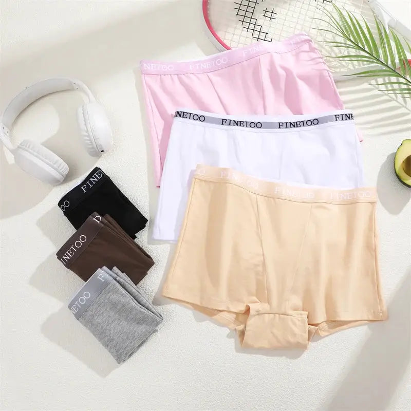 3-pack cotton seamless women's underwear boxer briefs with Finetoo waistband in pink, white and peach