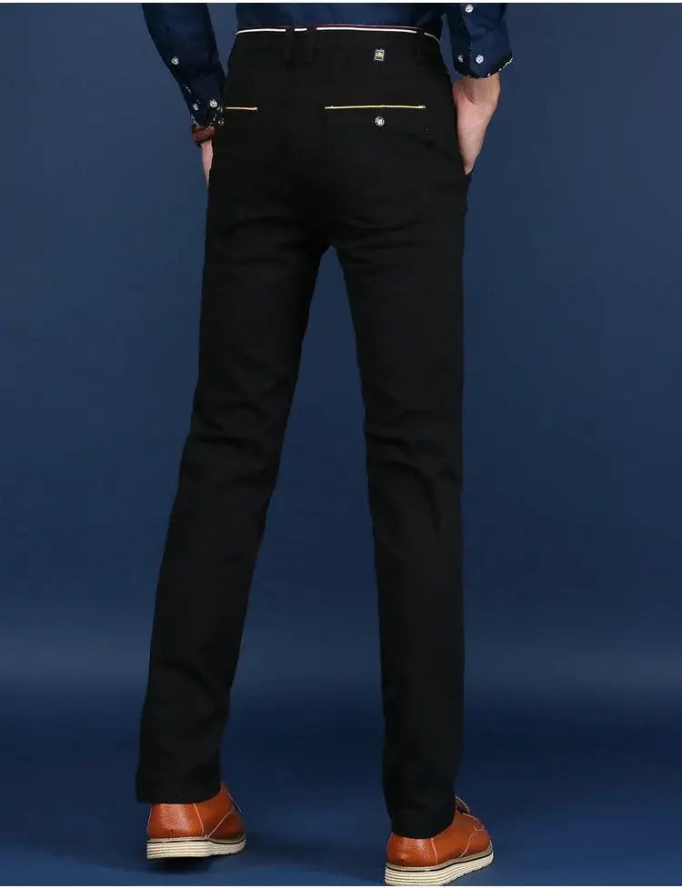 Simples Market men's black cotton slim-fit trousers with gold zip pockets on back for office wear