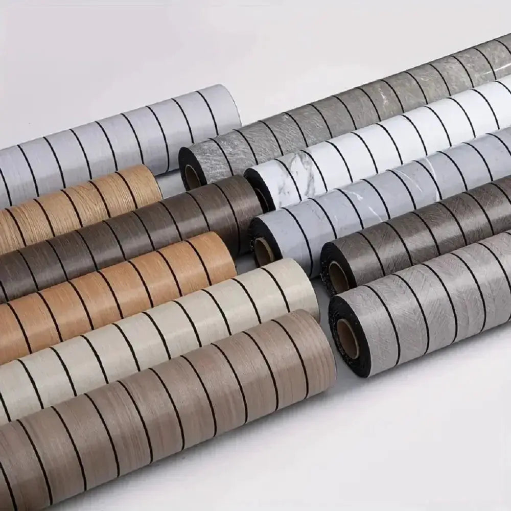 Wood grain self-adhesive wallpaper rolls set with 3D retro texture in gray, beige and brown