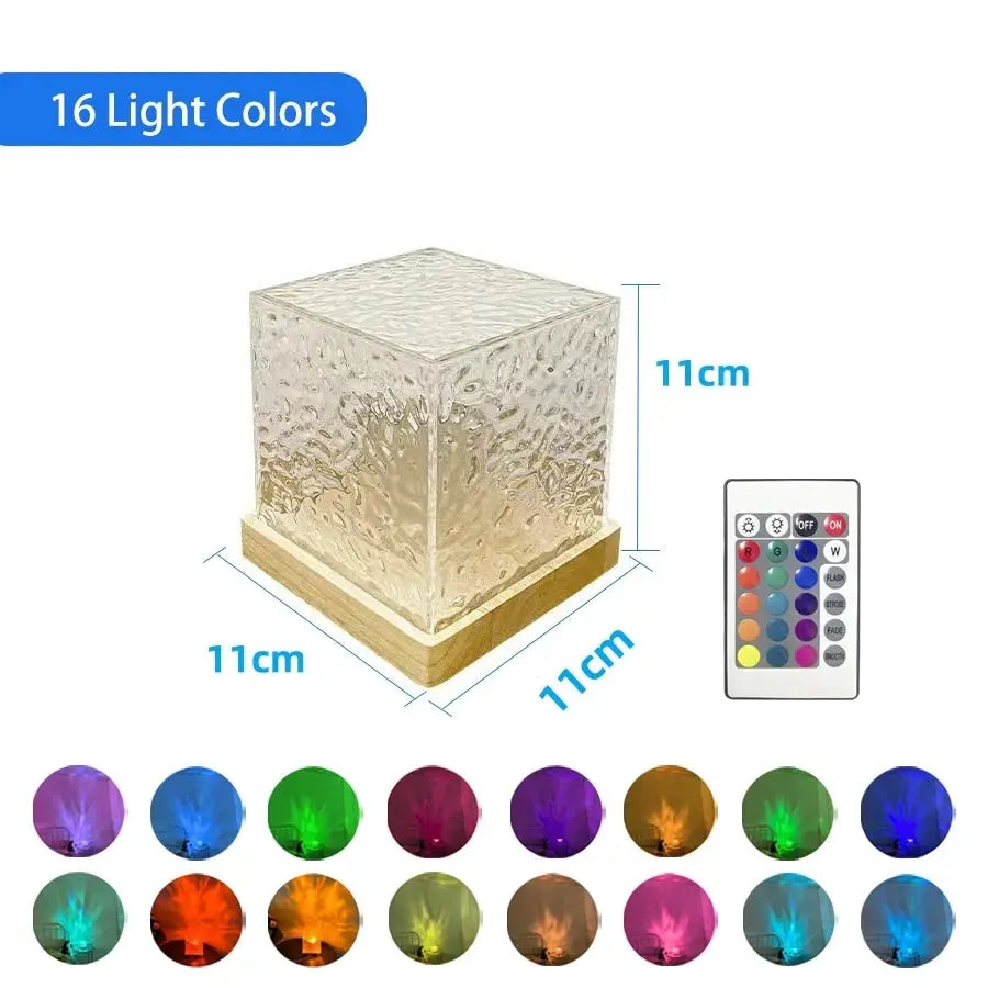 LuminaZen Water Ripple Night Light Dynamic Rotating 3D Crystal Flame Projector With 16 Color Options