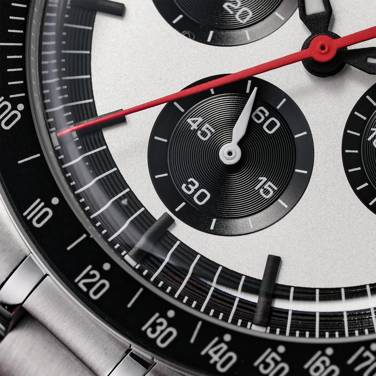 Watchdives WD1863 chronograph watch; silver dial with black subdials, red chronograph hand, stainless steel case