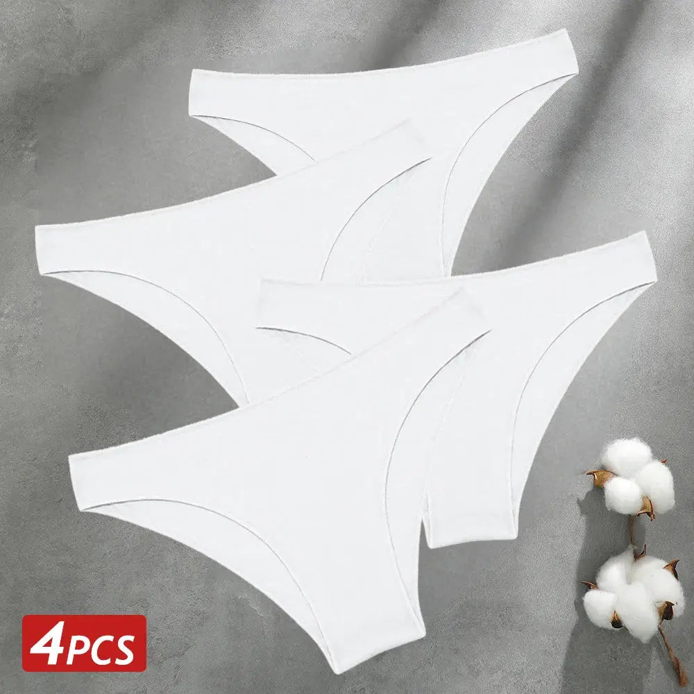 4-pack white seamless cotton panties for women, low-waist briefs, breathable underwear