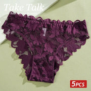 5-pack purple floral lace panties, low-waist breathable lingerie briefs