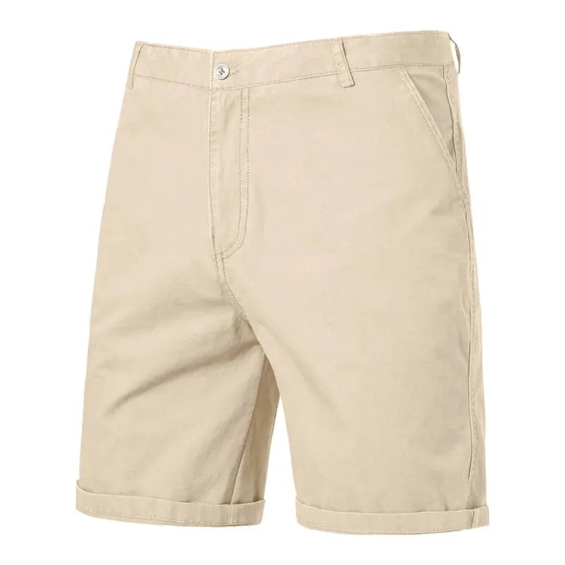 Men golf shorts by Simples Market, lightweight khaki flat-front shorts with 4 pockets.