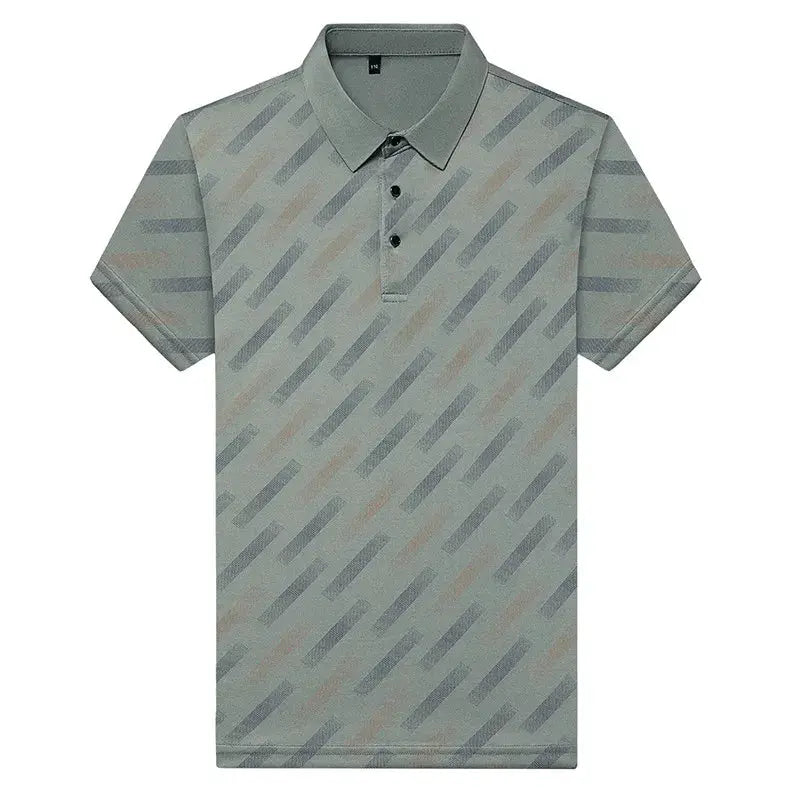 Simples Market men's polo shirt, short sleeve with diagonal grey-green striped print