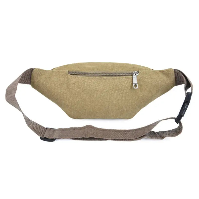 Chest bag canvas waist bag beige with front zipper pocket and adjustable strap - Simples Market