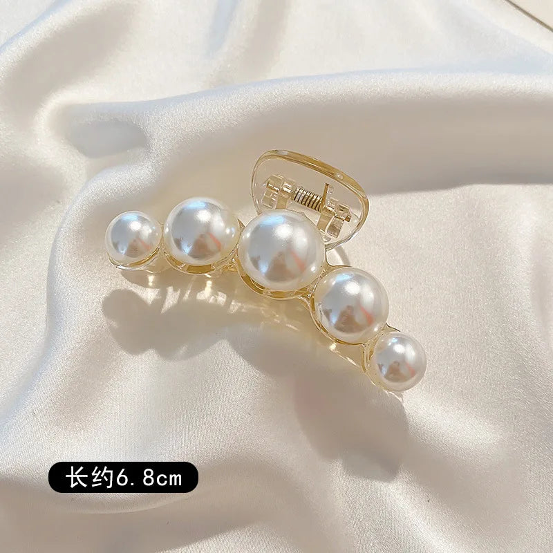 PearlGlow Simulated Pearl Hair Claws for Women Korean Acrylic Large Size Barrette Shark Clip Elegant Secure Hold All Day