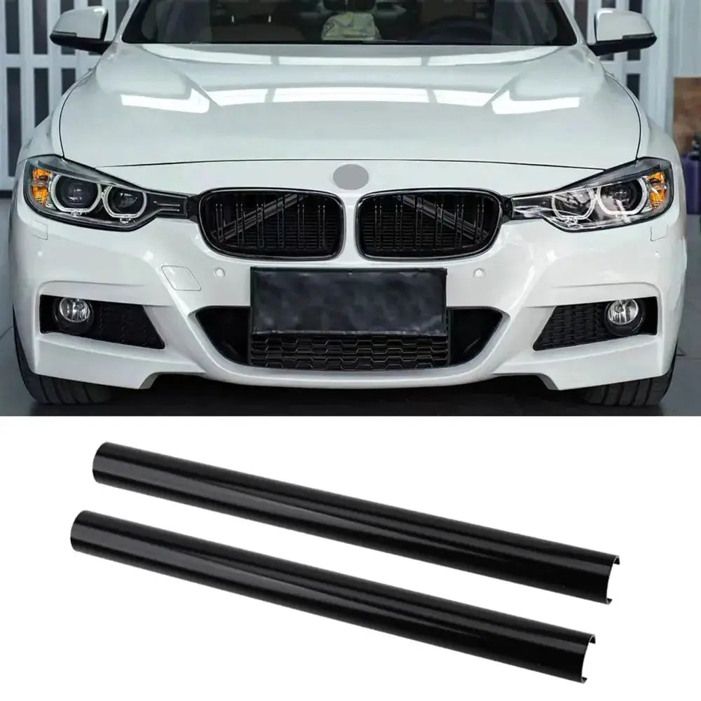 2pc black BMW front grille trim strips for M Sport V-brace, fits F20–F46 models