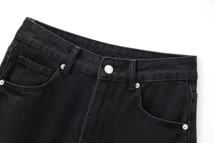ETJ Wide Leg High Waist Jeans Women Five Pocket Washed And Comfortable