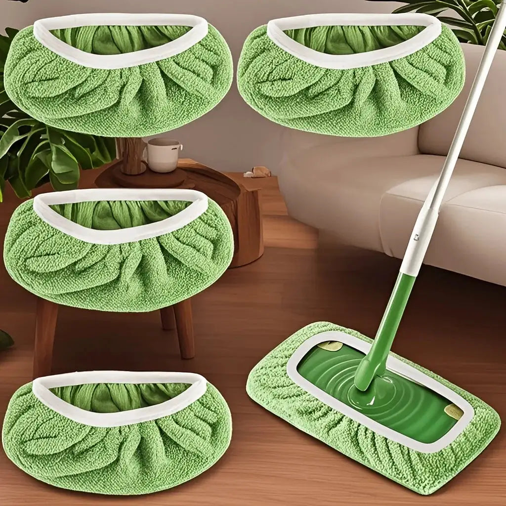 Four Reusable Mop Pads With High Water Absorption And Ultra Fine Fiber Cleaning Pads That Fit Most Standard Mops