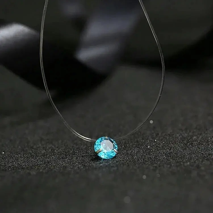 5 Colors Dazzling Zircon Pendant Necklace With Invisible Transparent Fishing Line Chain For Women Minimalist Jewelry