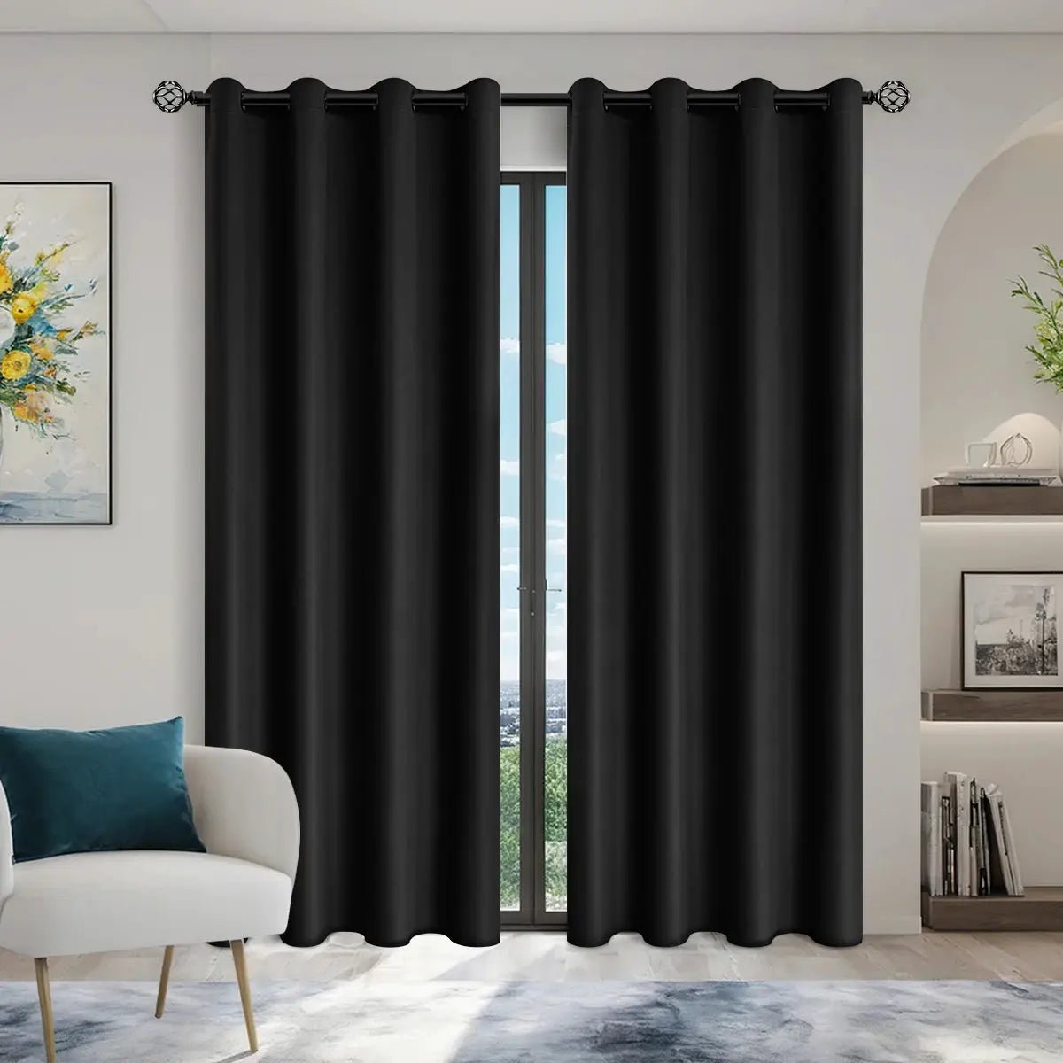 Set of 2 100 Percent Blackout Curtains With Coated Lining for Bedroom, Living Room, Dining Room and Bathroom - Simples Market