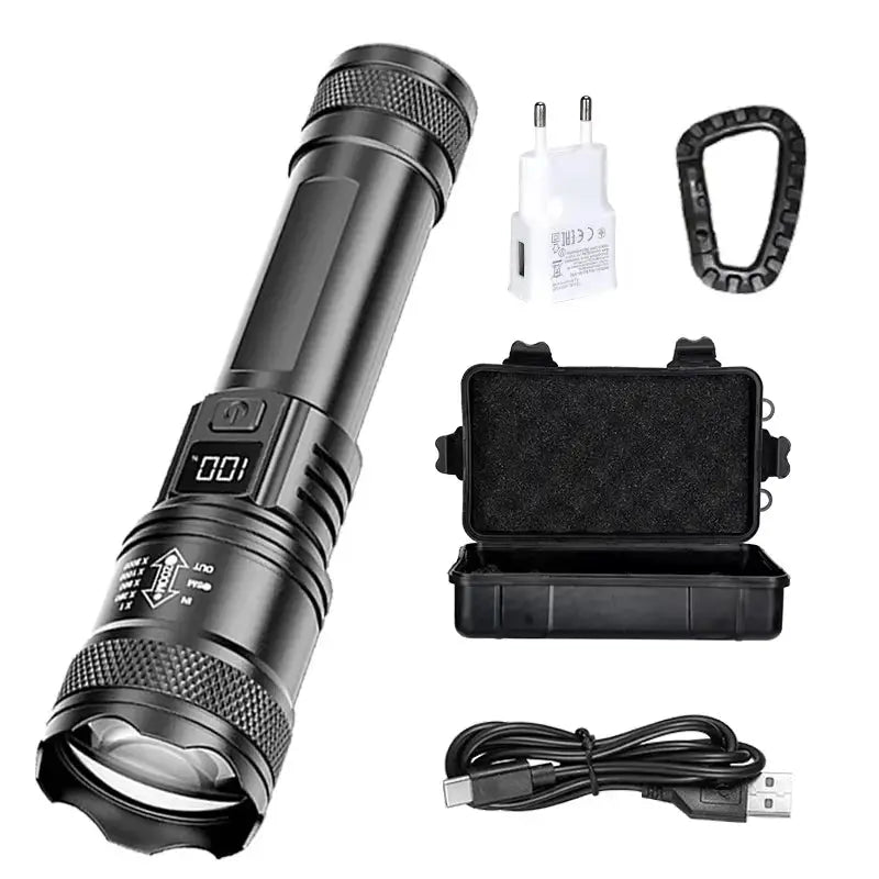 VoltPro UltraBeam 300000LM Tactical LED Flashlight With Digital Display And USB C Charging For Camping And Hunting