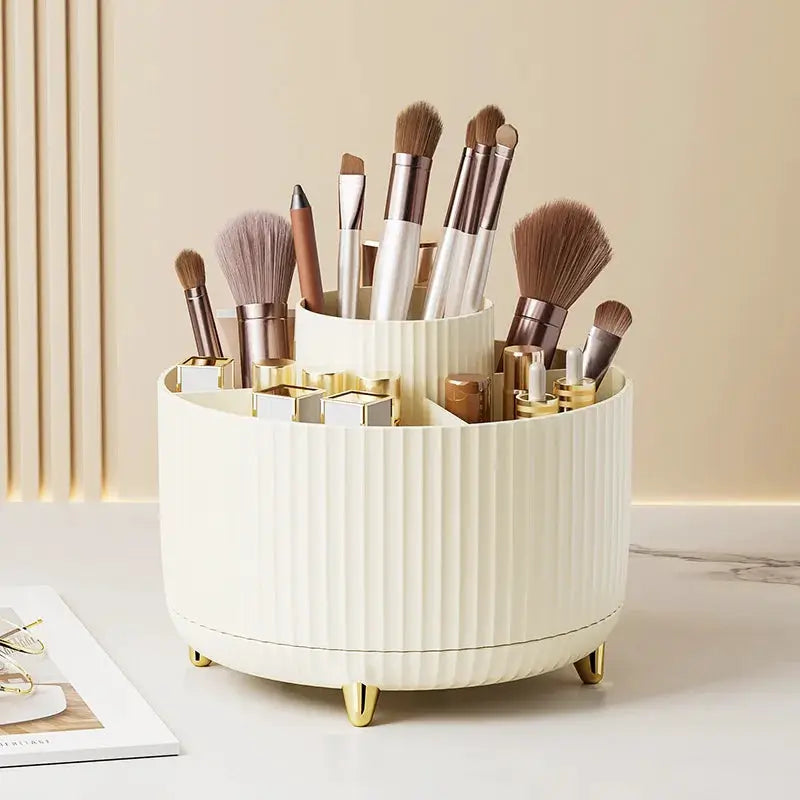 GlamBox 360 Rotating Makeup Desktop Storage Box Organizer Large Capacity Keeps Brushes Lipsticks Accessible
