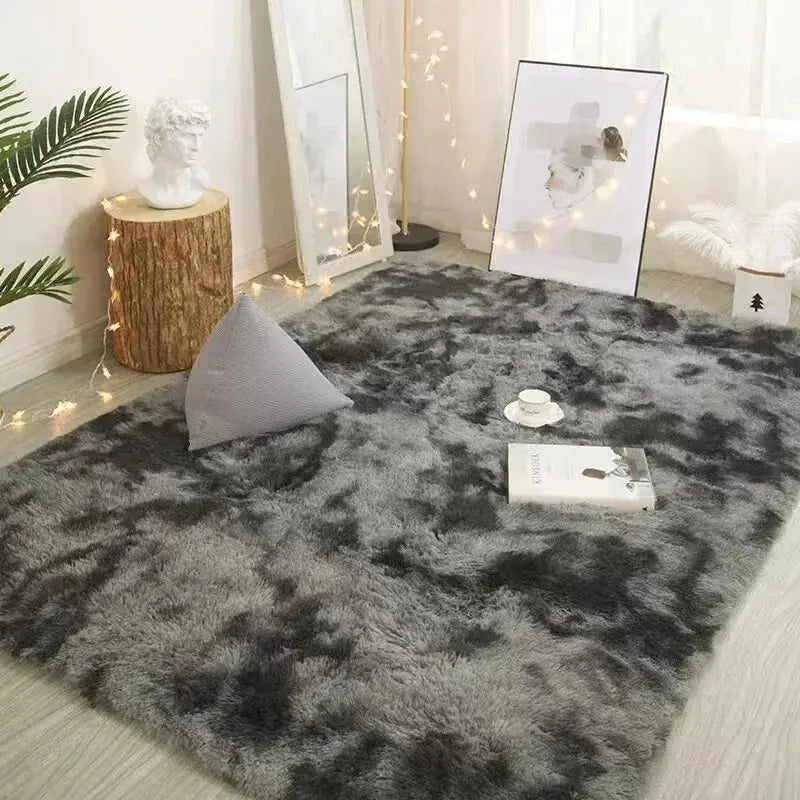 VIKAMA Silk Wool Rug, large gray living room carpet with fluffy texture