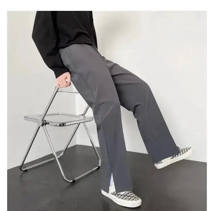 Men's gray straight baggy casual pants for streetwear style