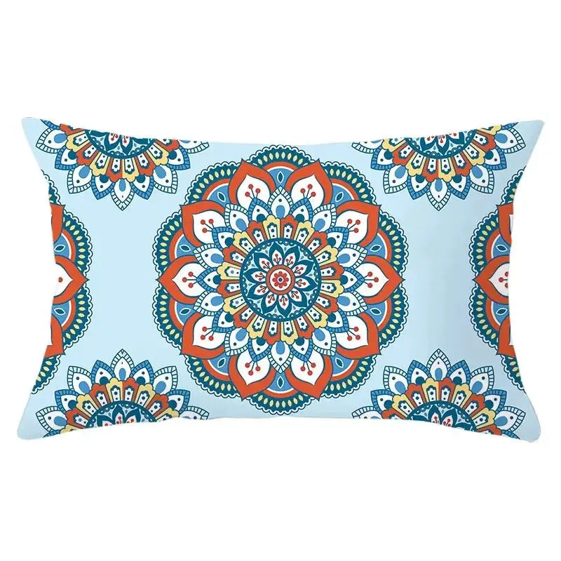 Pillowcase 30x50 cm, polyester with blue, orange and yellow geometric mandala pattern for sofa decor by Simples Market