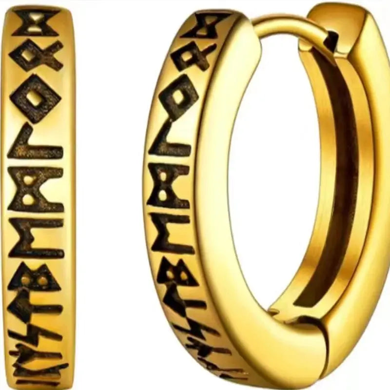 Stainless Steel Norwegian Viking Rune Hoop Earrings For Men Women Unisex Religious 12mm Huggie Ear Jewelry