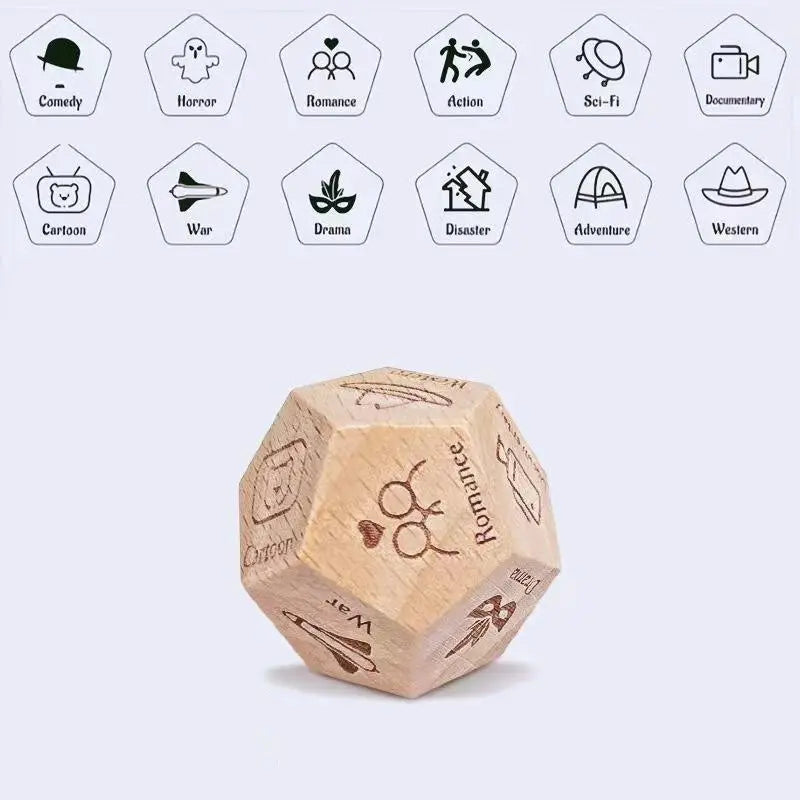 Simples Market couples decision dice, natural wooden 20-sided die with genre icons