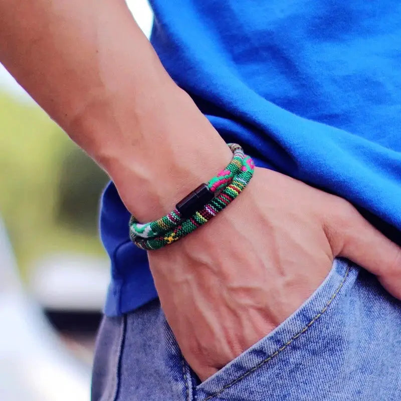 Men's Bohemia Rope Bracelet Magnetic Clasp Adventure Survival Beach Surf Accessory