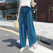 NovaModa Ice Silk Pleated Wide Leg Pants For Women Breathable Summer Comfort Elastic Waist