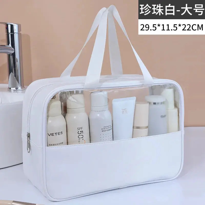 VoyageGlow Transparent Cosmetic Bag Large Capacity Waterproof Travel Makeup Organizer Clear PVC