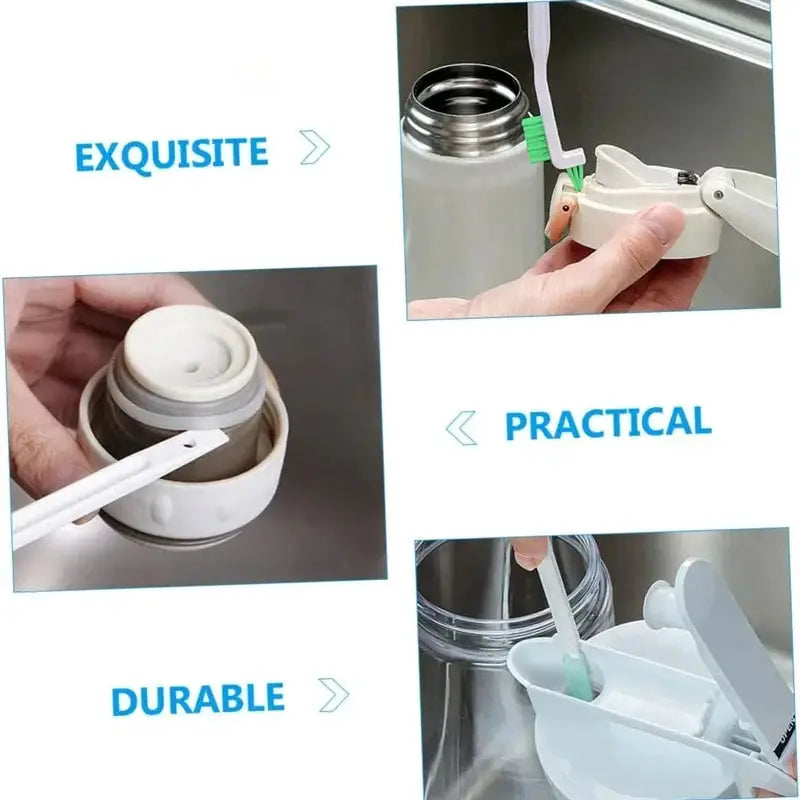 5/9-piece white cleaning brush set with green bristles for bottle, window, and crevice cleaning; durable and practical.