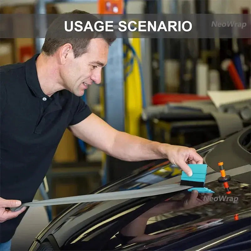Felt edge squeegee tool by Simples Market; blue felt edge for car vinyl wrap and window tinting, scratch-free smoothing