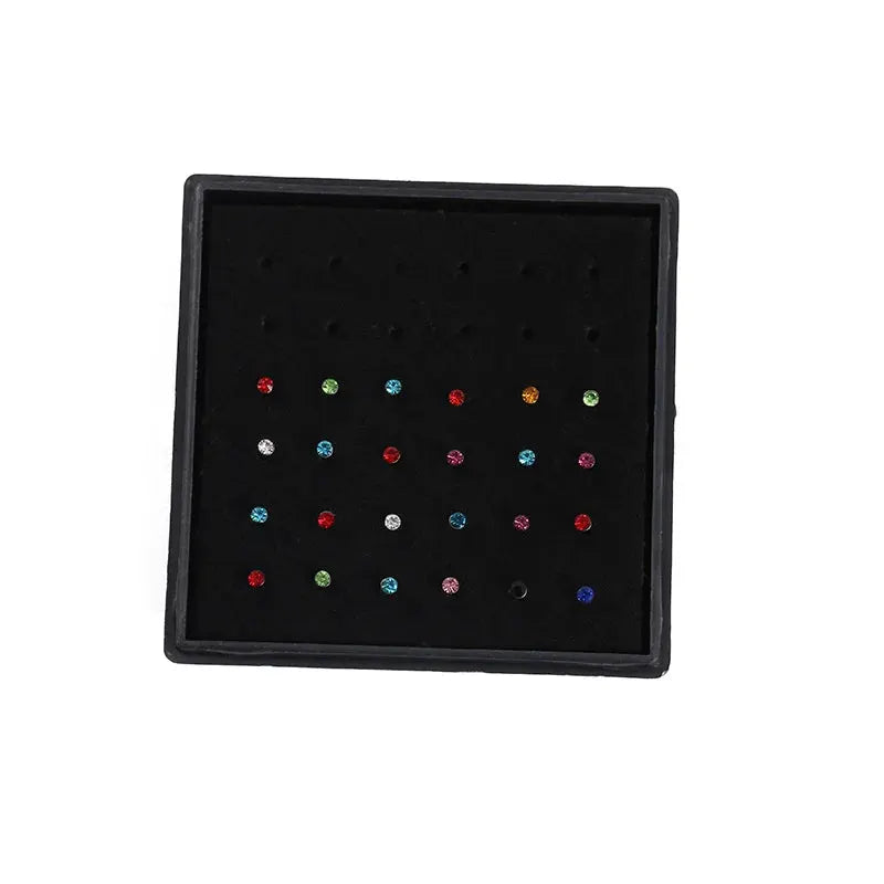 24 Piece Crystal Nose Ring Studs Jewelry Set Stainless Steel Hypoallergenic Body Piercing