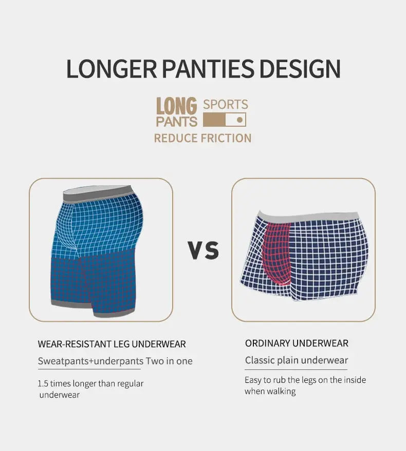 Simples Market men's extra-long ice-silk sports underwear boxer; long-leg vs ordinary underwear (two styles)