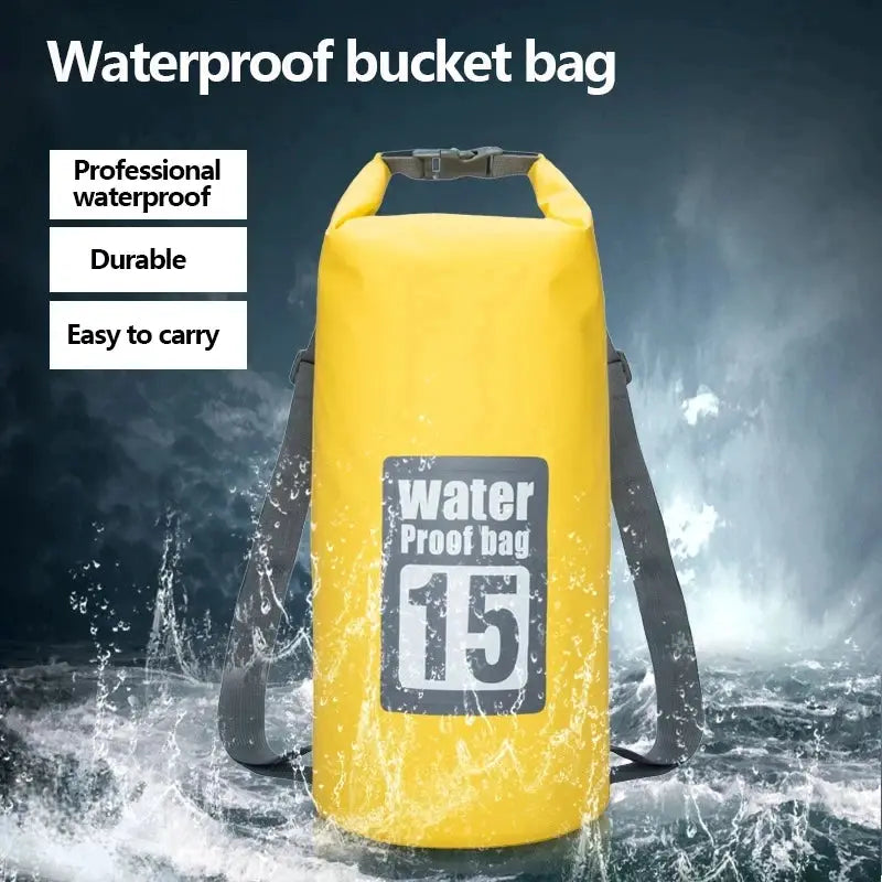 PVC waterproof dry bag with double shoulder straps, yellow, by Simples Market for outdoor trekking and boating