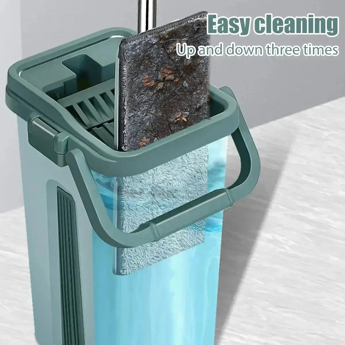 Flat squeeze mop with bucket by Simples Market, easy wring, microfiber pads for wet or dry cleaning on hardwood floors