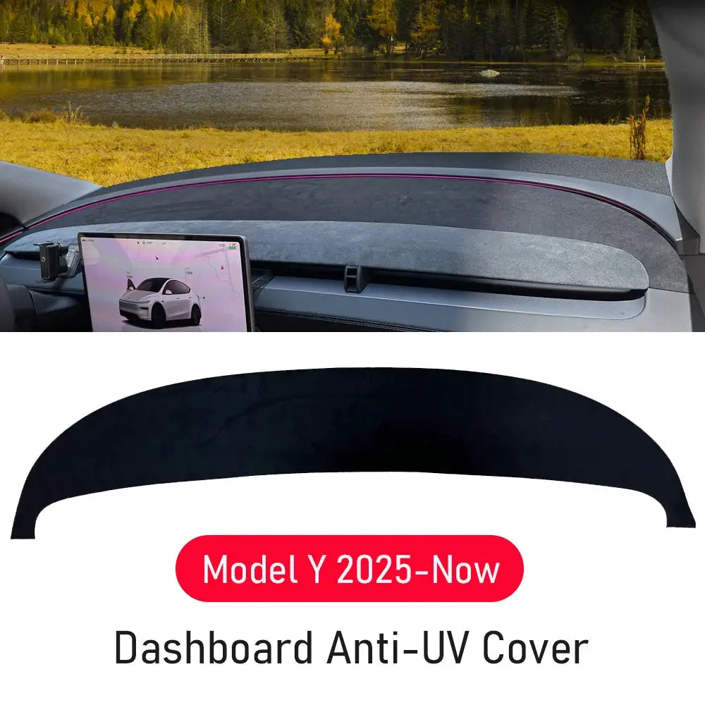 Tesla Model Y dash cover pad in dark suede, anti-UV sunshade, non-slip dashboard mat